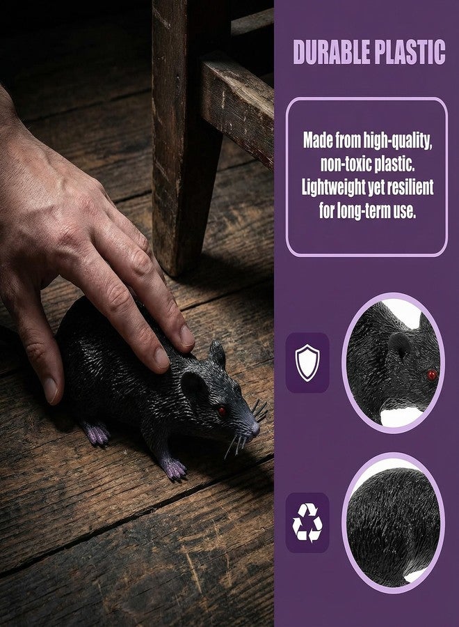 LAoabyoe 4 PCS Small Fake Rat Toy, Plastic Mouse Toys Realistic Rat Prank Props for April Fool's Day Party Supplies, 8.65X1.77X1.38in (Black, Gray) - Image 3
